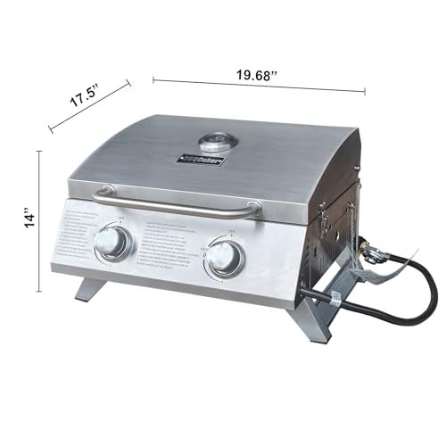 BBQCuker Small Tabletop Gas Grill 2-Burner, Portable Propane Gas Grill with Foldable Legs for Outdoor Camping Cooking Two 10,000 BTU Burners Stainless Steel,Built-in Thermometer - Image 3