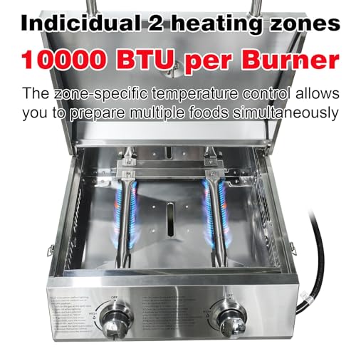 BBQCuker Small Tabletop Gas Grill 2-Burner, Portable Propane Gas Grill with Foldable Legs for Outdoor Camping Cooking Two 10,000 BTU Burners Stainless Steel,Built-in Thermometer - Image 5
