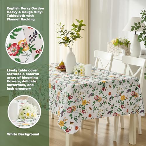 Lintex English Berry Garden Heavy 4 Gauge Vinyl Flannel Backed Tablecloth, Strawberry Garden Floral Indoor/Outdoor Wipe Clean Picnic, Kitchen, Dining Room Tablecloth - 52" x 52" Square - Image 2
