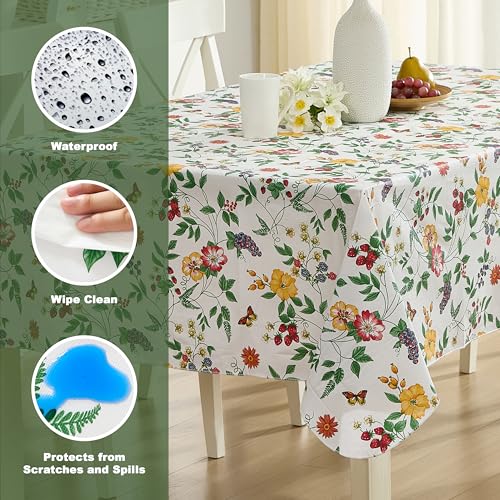 Lintex English Berry Garden Heavy 4 Gauge Vinyl Flannel Backed Tablecloth, Strawberry Garden Floral Indoor/Outdoor Wipe Clean Picnic, Kitchen, Dining Room Tablecloth - 52" x 52" Square - Image 3