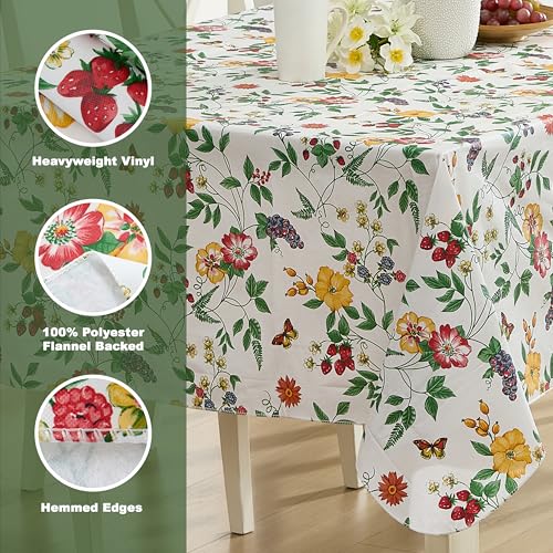 Lintex English Berry Garden Heavy 4 Gauge Vinyl Flannel Backed Tablecloth, Strawberry Garden Floral Indoor/Outdoor Wipe Clean Picnic, Kitchen, Dining Room Tablecloth - 52" x 52" Square - Image 4