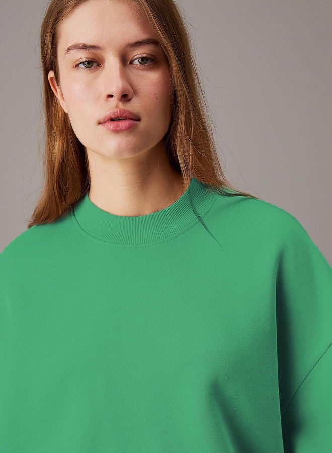 KOTTY Women's Fleece Sweatshirt Solid Pattern with Classic Round Neck(Green,XL) - Image 3