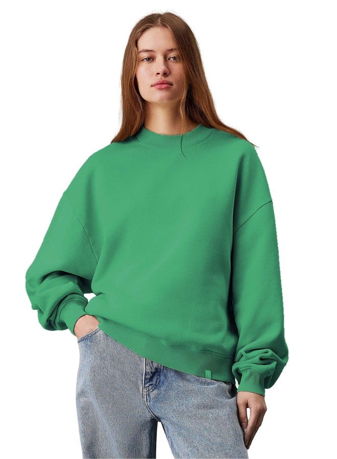 KOTTY Women's Fleece Sweatshirt Solid Pattern with Classic Round Neck(Green,XL) - Image 1