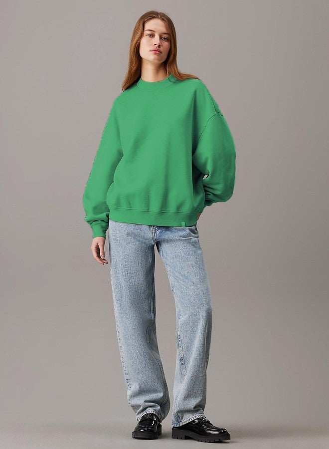KOTTY Women's Fleece Sweatshirt Solid Pattern with Classic Round Neck(Green,XL) - Image 4