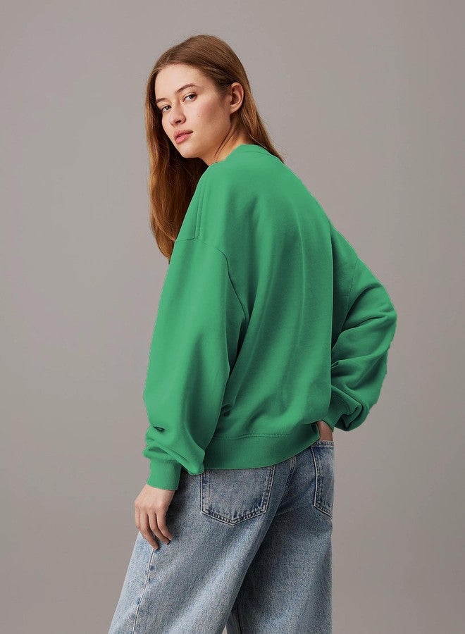 KOTTY Women's Fleece Sweatshirt Solid Pattern with Classic Round Neck(Green,XL) - Image 2