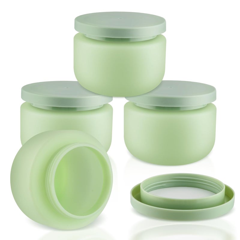 USRommaner 4 Pack 8 OZ Plastic Jars Round Cosmetic Container with Lids,Wide Mouth Soft Slime Jars for Lotion,Hand Cream,Ointments,Makeup,Body Butter,Rhinestone,Samples Pot Travel Make Up Storage (Green) - Image 1