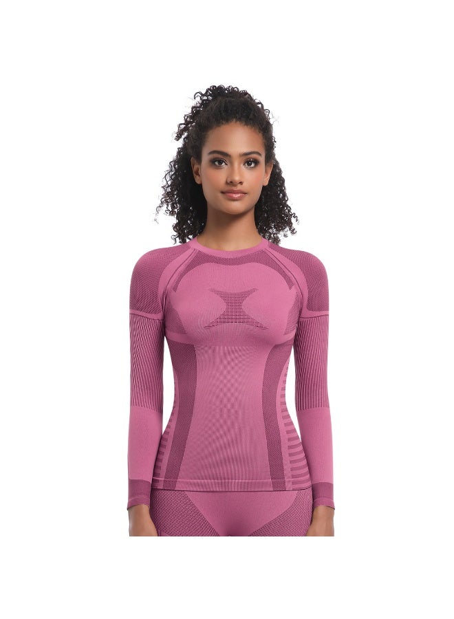 NIBEMINENT Yoga Shirts For Women Long Sleeve Skiwear Winter Fitness Running Gym Clothes Workout Dry Fit Breathable High Elastic Sports Top - Image 1