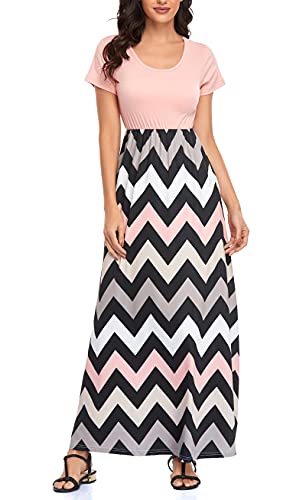 Lacavocor Womens Short Sleeve Maxi Dresses Empire Waist Long Dress, Small, B1 - Image 1