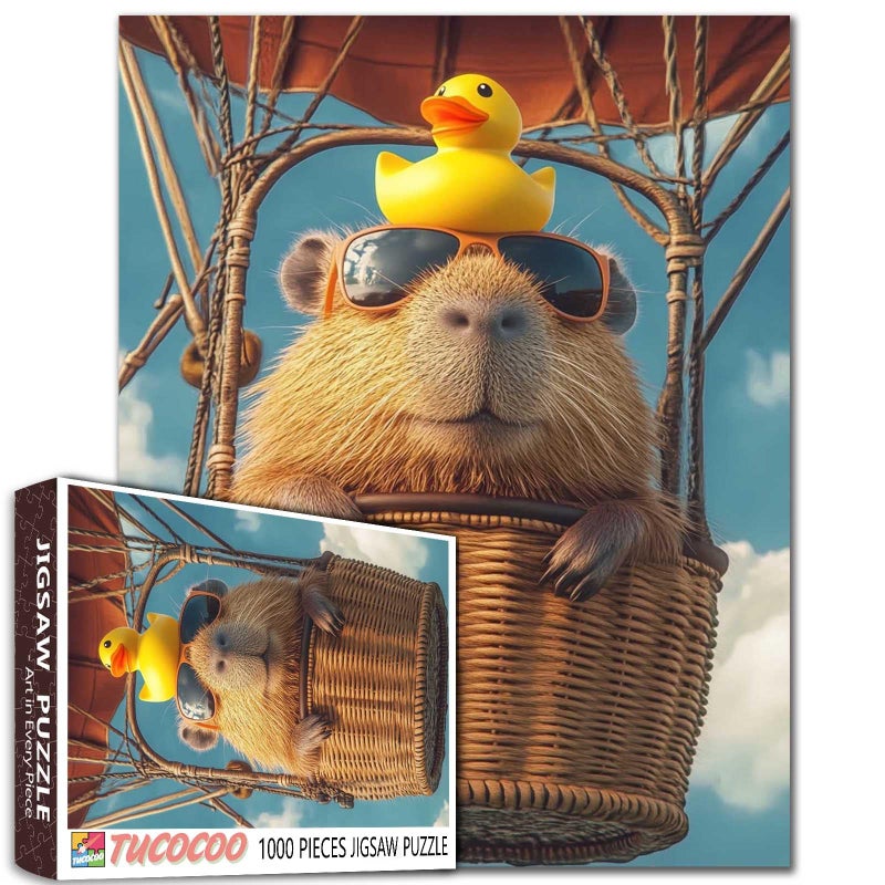 Tucocoo Sunglasses Animal Capybara Jigsaw Puzzles for Adults 1000 PiecesSky Hot Air Balloon Art Puzzles for Challenging Family Activity Games Colorful DIY Crafts Puzzle for Home Decoration Gifts - Image 3
