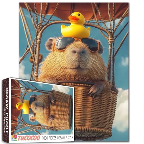 Tucocoo Sunglasses Animal Capybara Jigsaw Puzzles for Adults 1000 PiecesSky Hot Air Balloon Art Puzzles for Challenging Family Activity Games Colorful DIY Crafts Puzzle for Home Decoration Gifts - Image 1