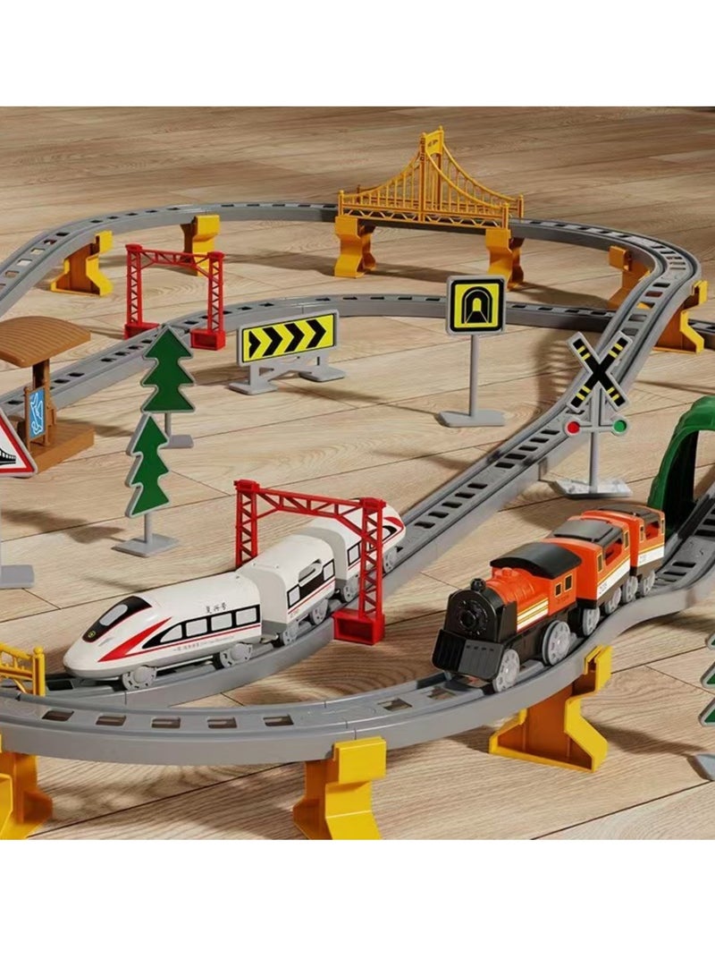 119pcs Kids Electric Train Set with Track, Railway Bridge, Traffic Signs, 2 Trains, Educational Building Toy  Toy Gifts for 3 4 5 6 7 8 Years old - Image 1