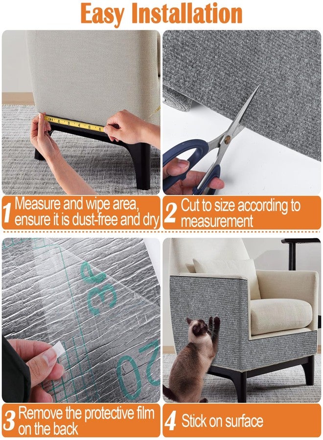 Inchoco Cat Scratch Furniture Protector - 78.7" x 15.8" Trimmable Self-Adhesive Cats Claws Scratch Pads, Sisal DIY Climbing Couch Protector for Scratch Post Cat Tree Replacement Indoor (Light Gray) - Image 5