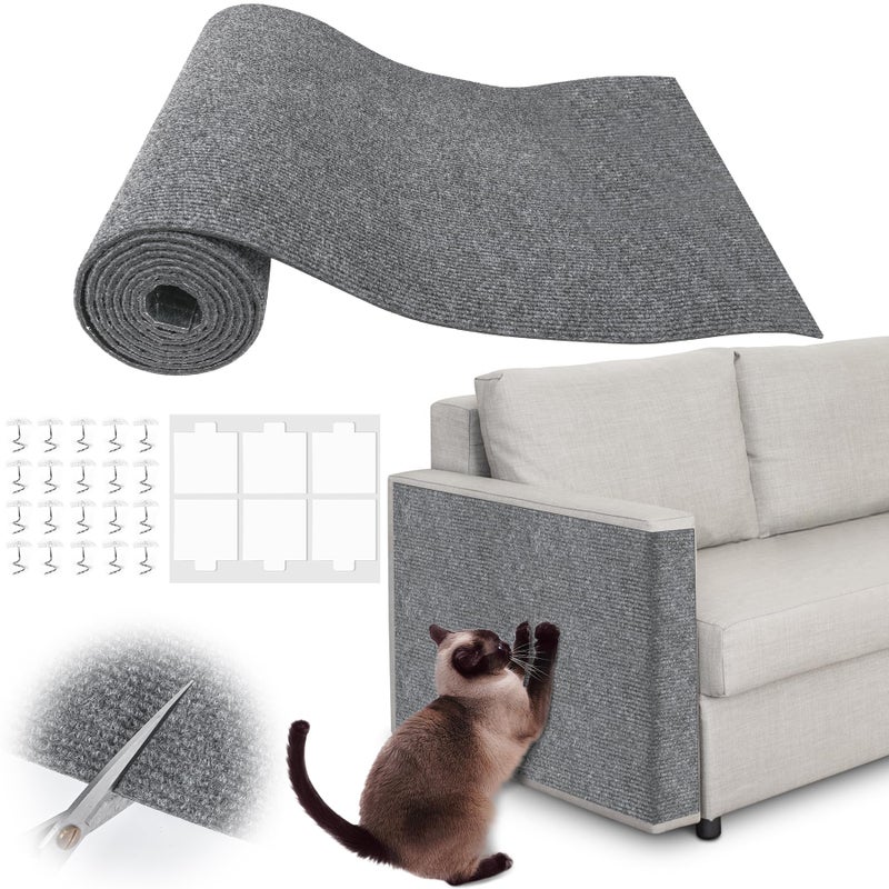 Inchoco Cat Scratch Furniture Protector - 78.7" x 15.8" Trimmable Self-Adhesive Cats Claws Scratch Pads, Sisal DIY Climbing Couch Protector for Scratch Post Cat Tree Replacement Indoor (Light Gray) - Image 1