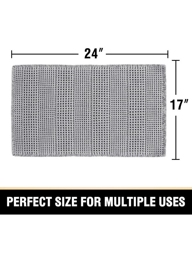 إيروريكس سجادات حمام فائقة الامتصاص غير قابلة للانزلاق مقاس 17 بوصة × 24 بوصة مع شرابات قابلة للغسل في الغسالة سجادات أرضية فائقة النعومة تجف بسرعة سجاد حمام بجوار حوض الاستحمام أرضية الحمام باللون الرمادي - Image 2