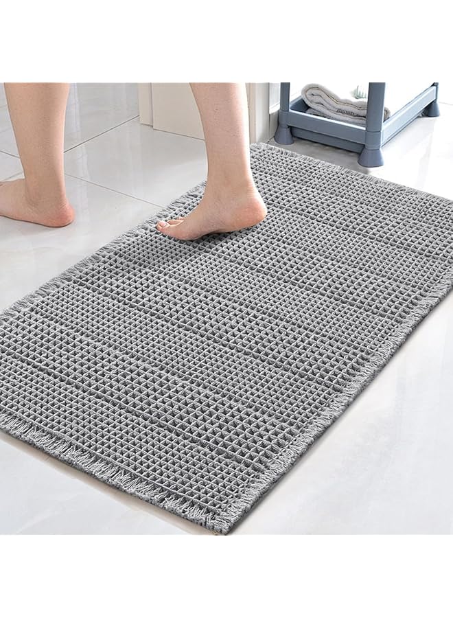 إيروريكس سجادات حمام فائقة الامتصاص غير قابلة للانزلاق مقاس 17 بوصة × 24 بوصة مع شرابات قابلة للغسل في الغسالة سجادات أرضية فائقة النعومة تجف بسرعة سجاد حمام بجوار حوض الاستحمام أرضية الحمام باللون الرمادي - Image 1