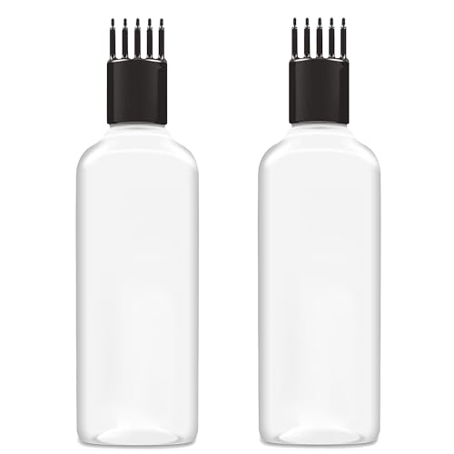 ERZA Hair Root Comb Applicator Bottle For Applying Hair Oil Shampoo and Medicine, Oil Applicator Bottle For Scalp, 100ml Applicator Hair Root Bottle, Transparent Bottle, Black Comb, Pack of 2 - Image 1