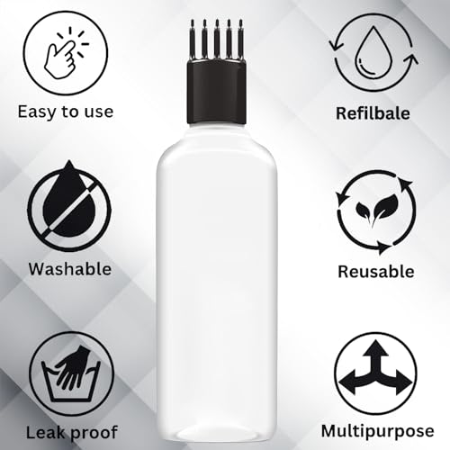 ERZA Hair Root Comb Applicator Bottle For Applying Hair Oil Shampoo and Medicine, Oil Applicator Bottle For Scalp, 100ml Applicator Hair Root Bottle, Transparent Bottle, Black Comb, Pack of 2 - Image 4