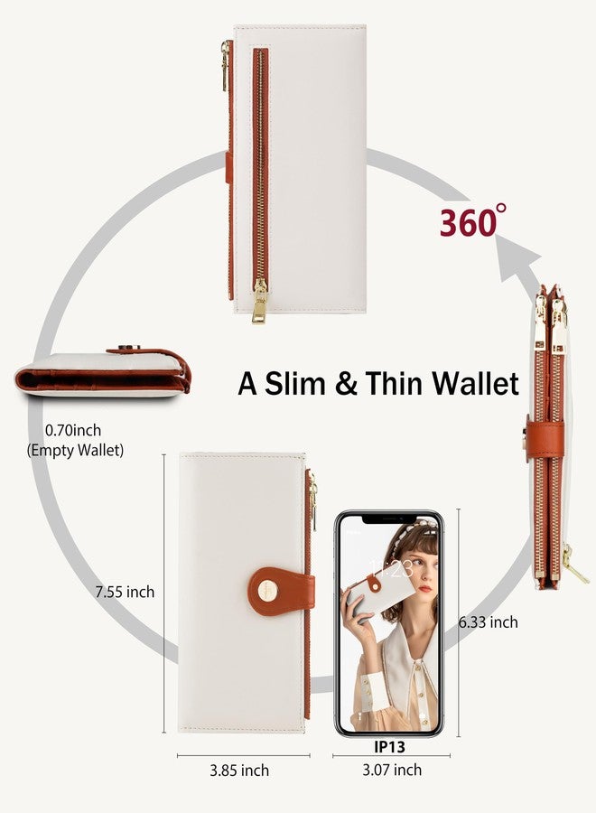 Sunpour Women’s Wallet,Thin RFID Blocking Leather Wallet for Women Credit Card Holder Travel Wallet with Zipper Pocket (Beige) - Image 2