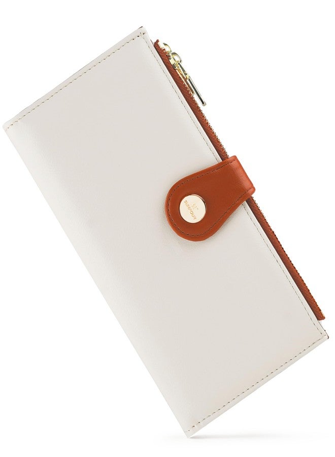 Sunpour Women’s Wallet,Thin RFID Blocking Leather Wallet for Women Credit Card Holder Travel Wallet with Zipper Pocket (Beige) - Image 1