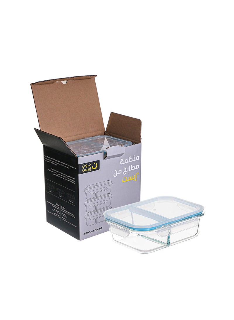 ايست من نون 3 عبوات من حاويات تخزين الطعام الزجاجية بوروسيليكات مع 2 قسم، حاويات زجاجية محكمة الإغلاق قابلة للتكديس لتحضير الوجبات للغداء وبقايا الطعام، خالية من BPA ومضادة للتسرب، للاستخدام في الميكروويف، الفرن، وغسالة الصحون، سعة 950 مل، باللون الأزرق - Image 3