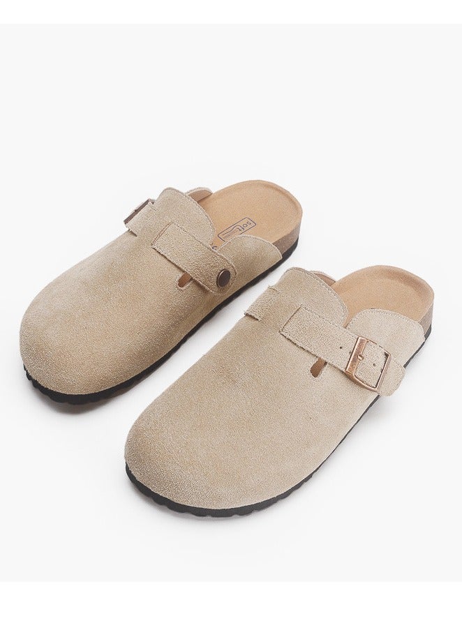 Loquat Suede Clogs Potato Shoes Cork Footbed Sandals Comfort Mules Slip On Slippers Pale Camel  - Image 1
