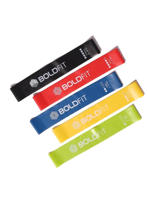 Boldfit Resistance Bands Mini Loop Set (Pack of 5) Hip Band Toning Exercise Bands for Gym Booty Belt Latex Band for Fitness, Multicolor