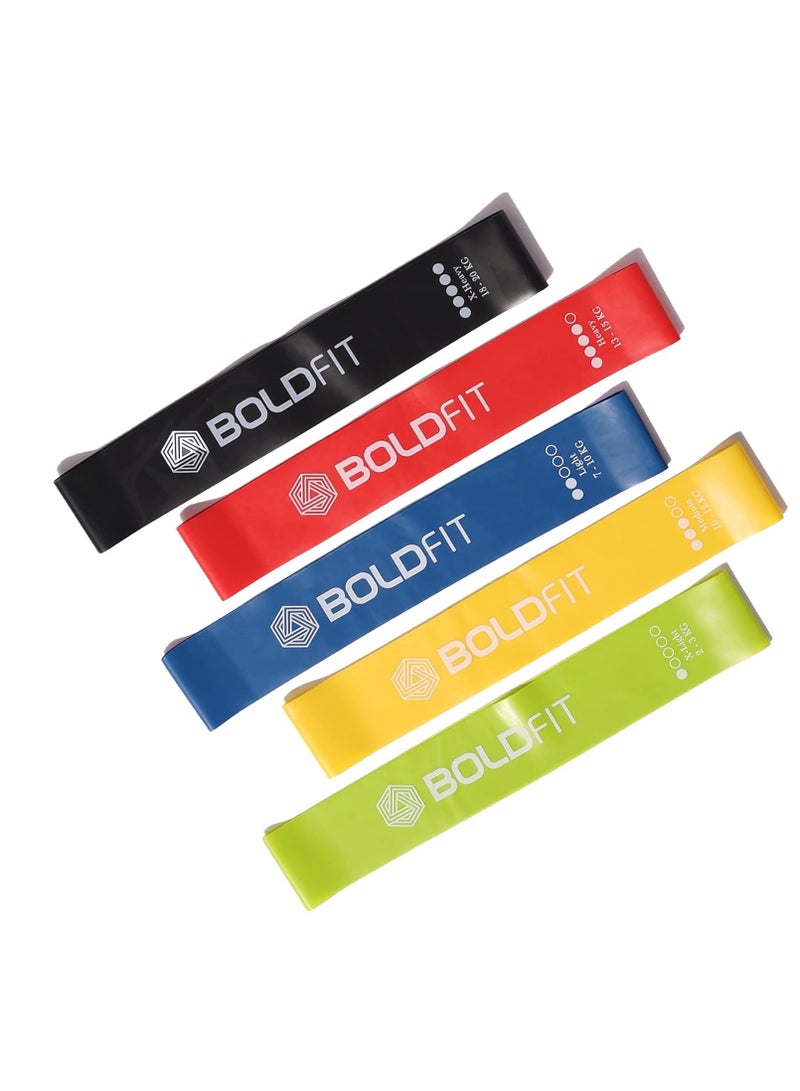 BOLDFIT Boldfit Resistance Bands Mini Loop Set (Pack of 5) Hip Band Toning Exercise Bands for Gym Booty Belt Latex Band for Fitness, Multicolor  - Image 1