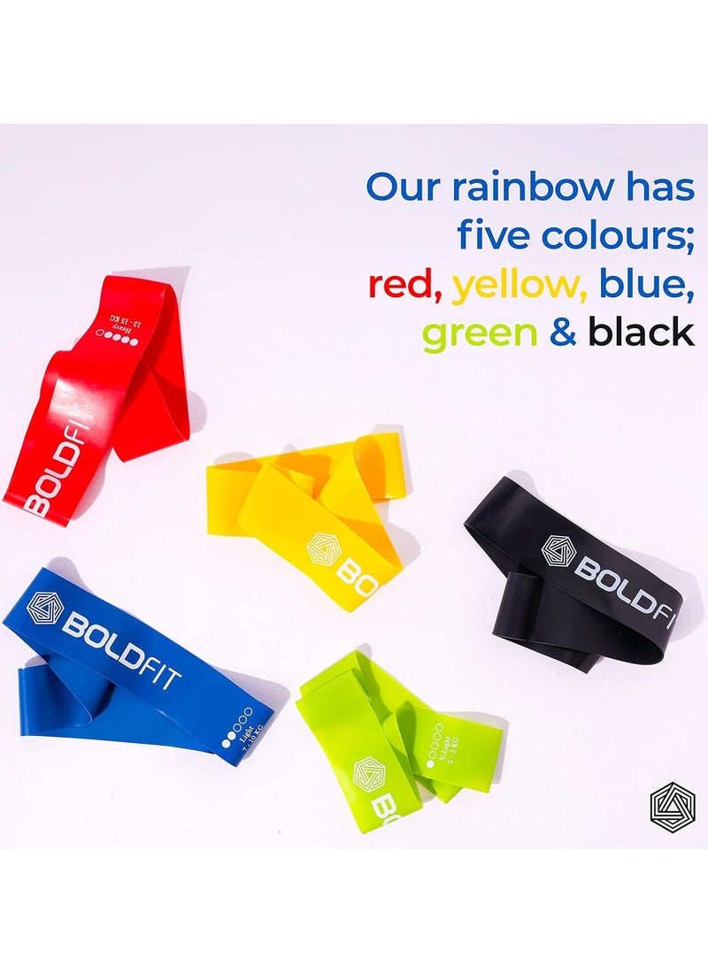 Boldfit Resistance Bands Mini Loop Set (Pack of 5) Hip Band Toning Exercise Bands for Gym Booty Belt Latex Band for Fitness, Multicolor
