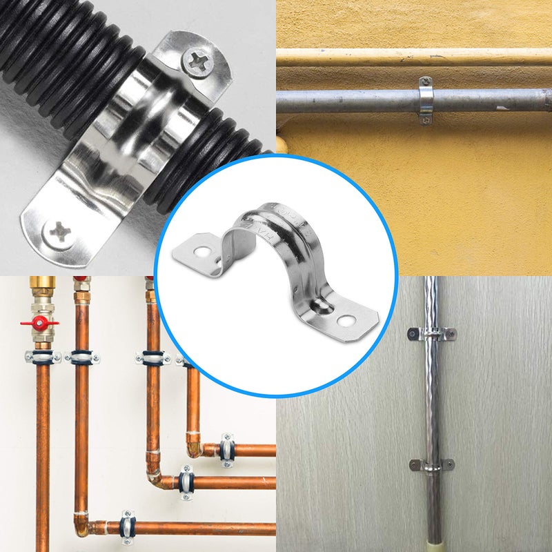 OHLECTRIC أوهليكتريك حزام أنبوب ثقيل (10 عبوة - 1Â½ بوصة) مشابك أنابيب فولاذية مطلية بالزنك، حزام أنبوب EMT فولاذي بحلقتين، مشبك أنبوب توتر مطلي بالزنك، مشبك أنبوب معدني لأنابيب EMT - Image 5