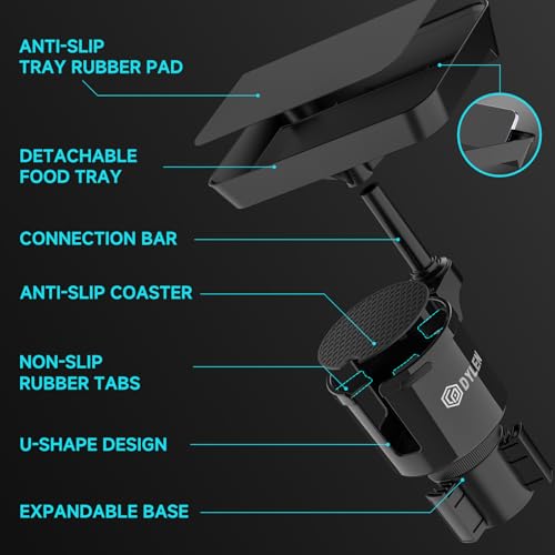 DYLEN Car Cup Holder Tray, Cup Holder Expander Adapter for Car, 9.5” Detachable Car Food Tray Table for Eating, Road Trip Essentials Fits Yeti, Hydro Flask 16-46 oz - Image 2