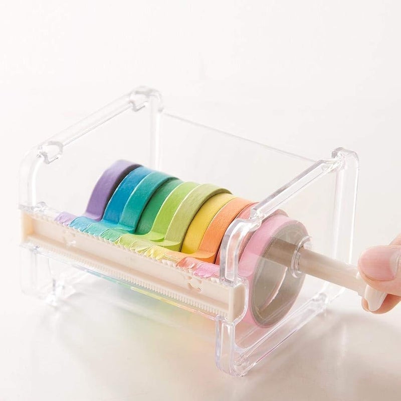 POOKQ Desktop Tape Dispenser Washi Tape Cutter Multi Roll Tape Dispenser Tape Holder Organiser Storage Case (Beige) - Image 3
