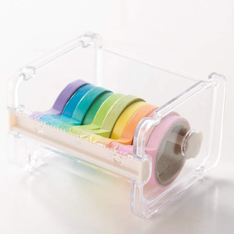 POOKQ Desktop Tape Dispenser Washi Tape Cutter Multi Roll Tape Dispenser Tape Holder Organiser Storage Case (Beige) - Image 1
