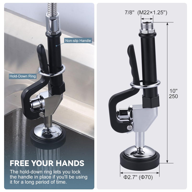 iVIGA Commercial Sink Sprayer Head: 7/8"-20UNEF Black Pre Rinse Sprayer - 3.85 GPM High Pressure Pull Down Spray Head - Handheld Dish Sprayer Nozzle for Commercial Kitchen Faucet (Chrome Finished) - Image 4