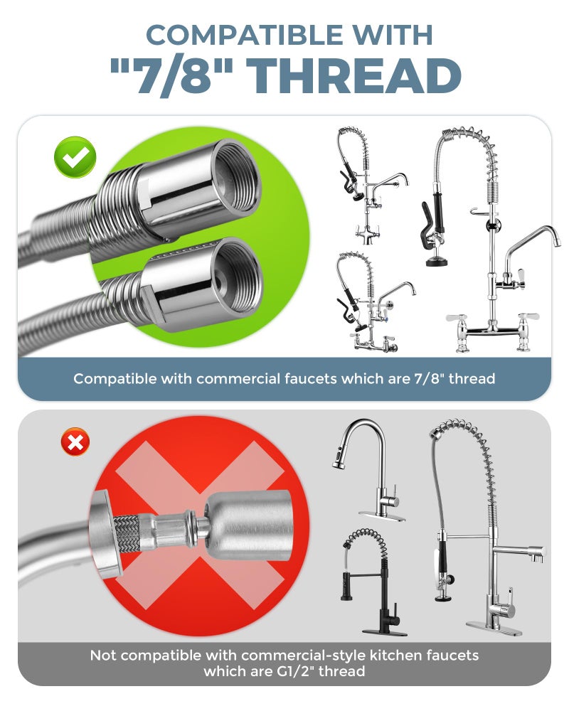 iVIGA Commercial Sink Sprayer Head: 7/8"-20UNEF Black Pre Rinse Sprayer - 3.85 GPM High Pressure Pull Down Spray Head - Handheld Dish Sprayer Nozzle for Commercial Kitchen Faucet (Chrome Finished) - Image 3