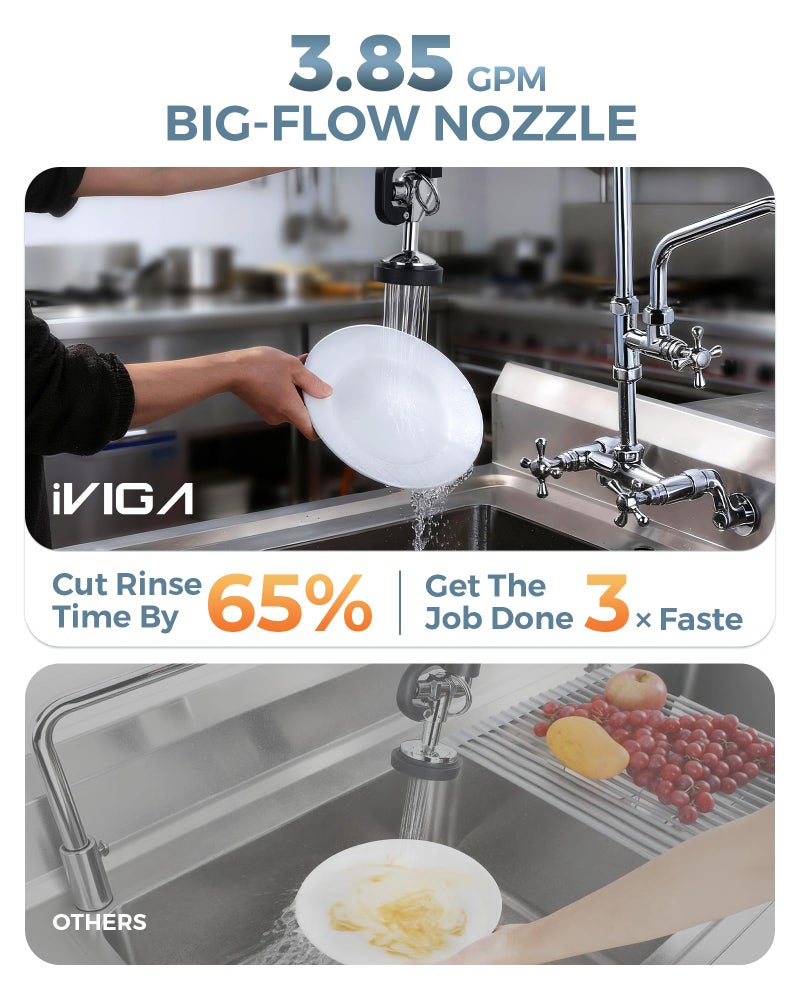 iVIGA Commercial Sink Sprayer Head: 7/8"-20UNEF Black Pre Rinse Sprayer - 3.85 GPM High Pressure Pull Down Spray Head - Handheld Dish Sprayer Nozzle for Commercial Kitchen Faucet (Chrome Finished) - Image 5