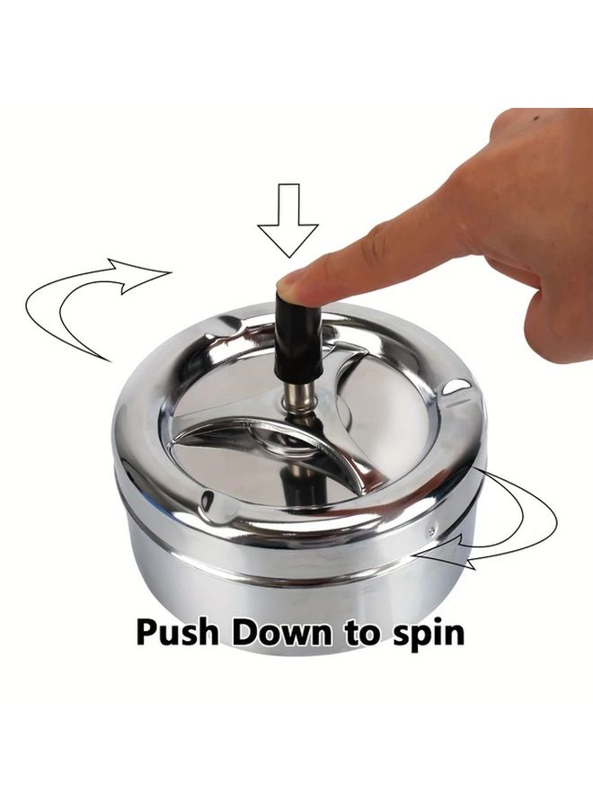 Stainless Steel Rotating Ashtray With Spushing Lid And One Touch Clean Button - Image 2