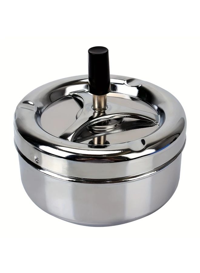 Stainless Steel Rotating Ashtray With Spushing Lid And One Touch Clean Button - Image 4