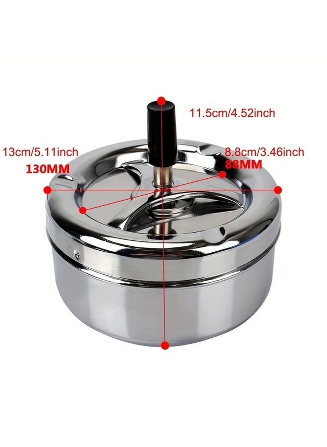 Stainless Steel Rotating Ashtray With Spushing Lid And One Touch Clean Button - Image 3