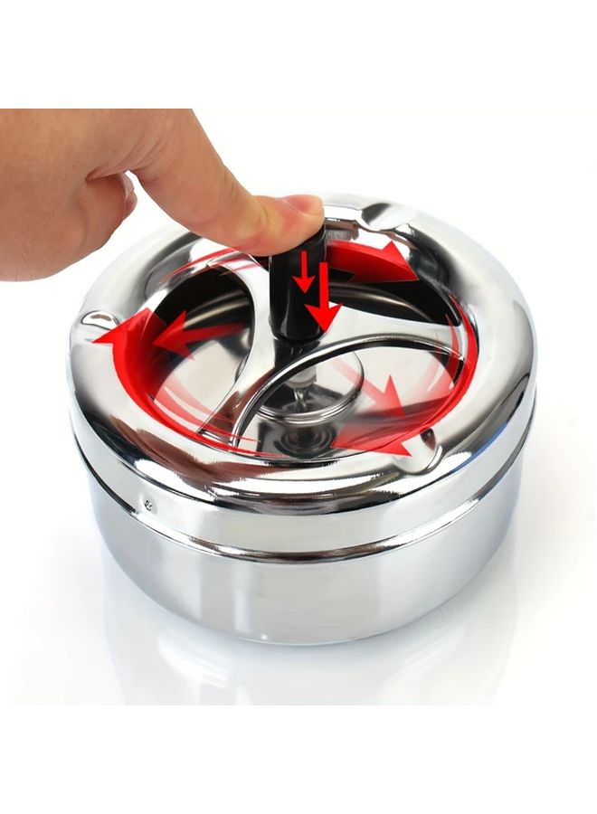 Stainless Steel Rotating Ashtray With Spushing Lid And One Touch Clean Button - Image 5