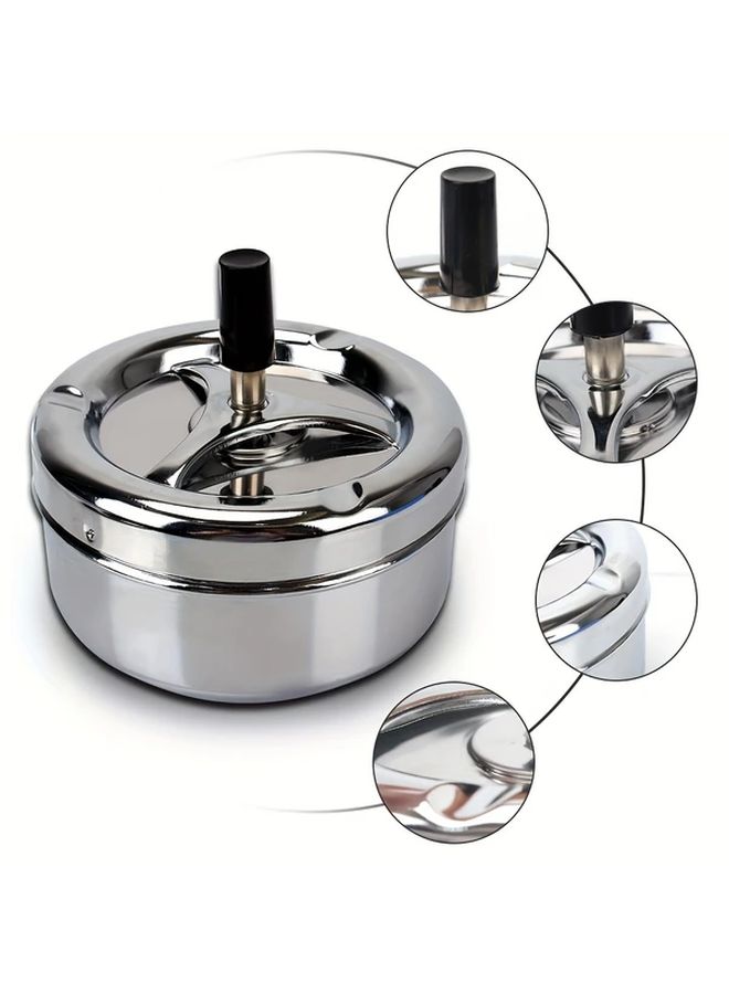 Stainless Steel Rotating Ashtray With Spushing Lid And One Touch Clean Button - Image 1