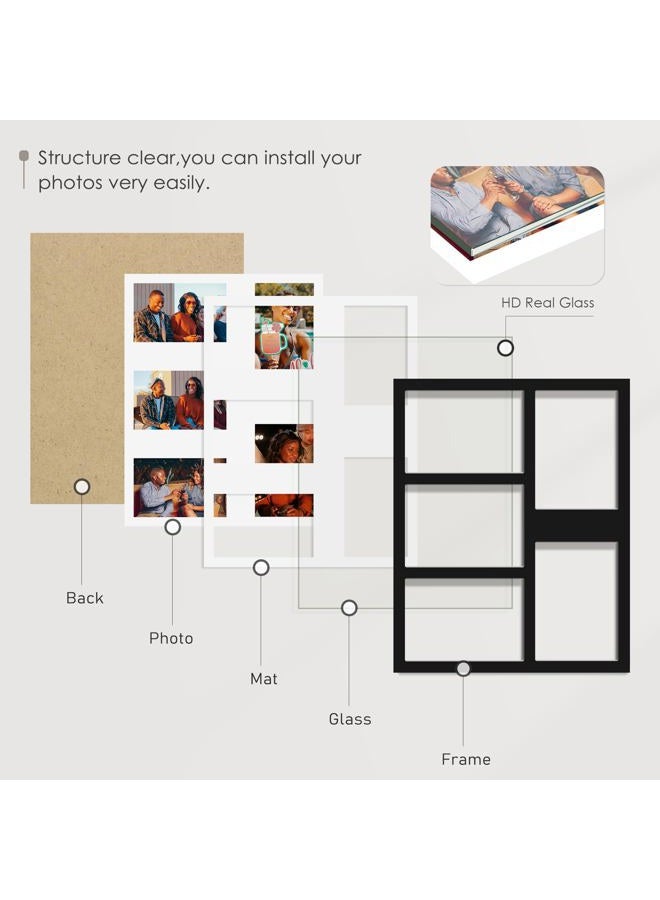 DUENPY 5x7 Picture Frame Collage Holds 5 Photos Made of High Definition Glass, Mat for Display 4x6 Picture Frame Collage Photo for Wall Decor Black - Image 4