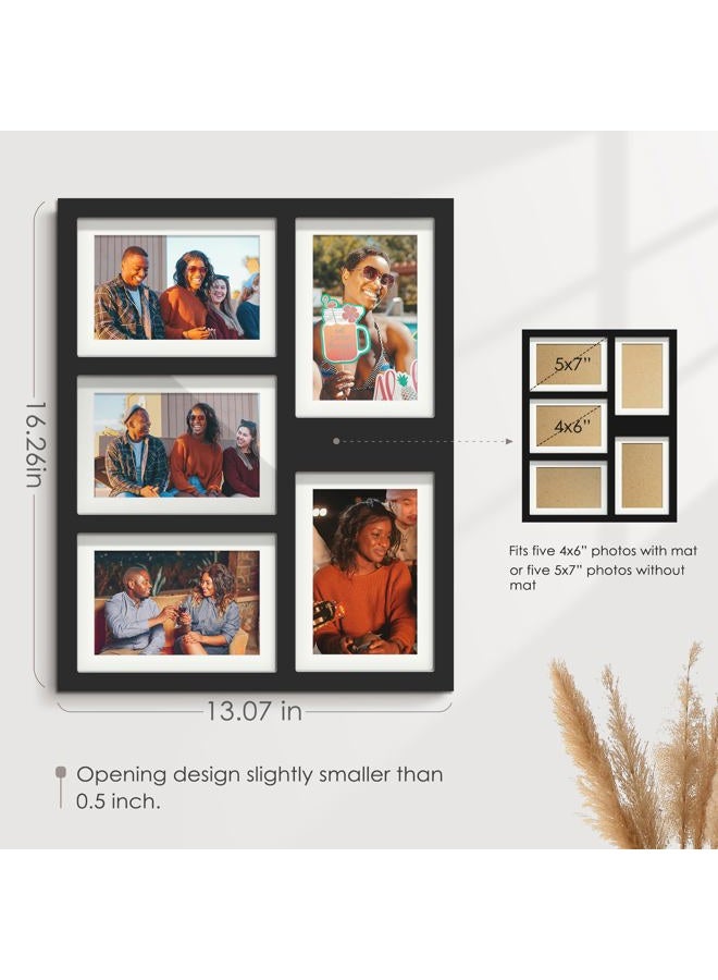 DUENPY 5x7 Picture Frame Collage Holds 5 Photos Made of High Definition Glass, Mat for Display 4x6 Picture Frame Collage Photo for Wall Decor Black - Image 3