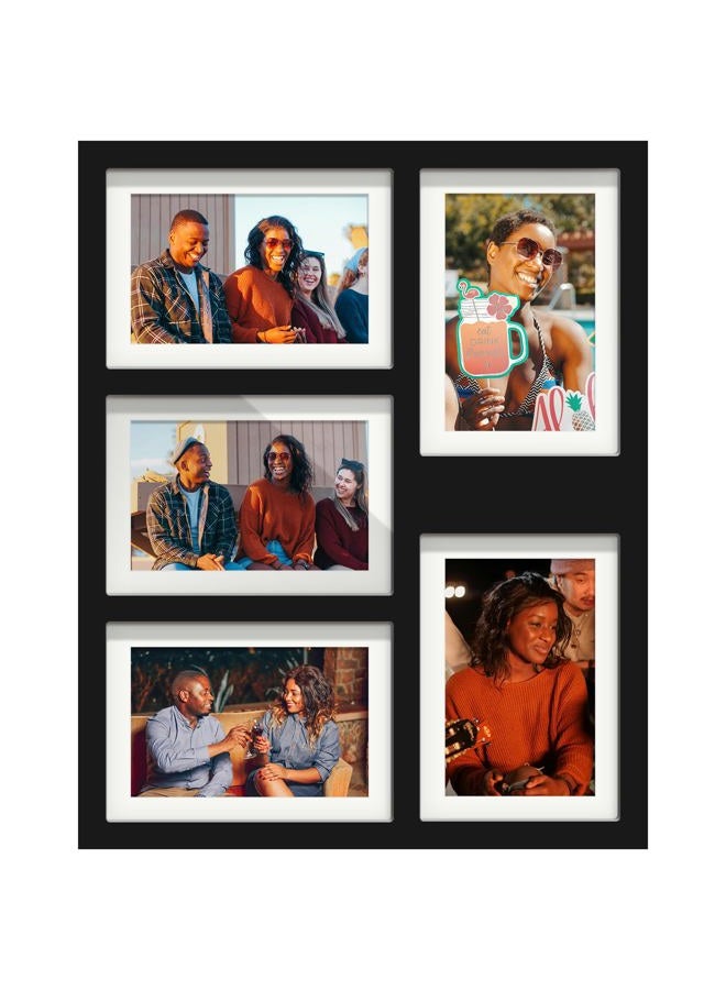 DUENPY 5x7 Picture Frame Collage Holds 5 Photos Made of High Definition Glass, Mat for Display 4x6 Picture Frame Collage Photo for Wall Decor Black - Image 1