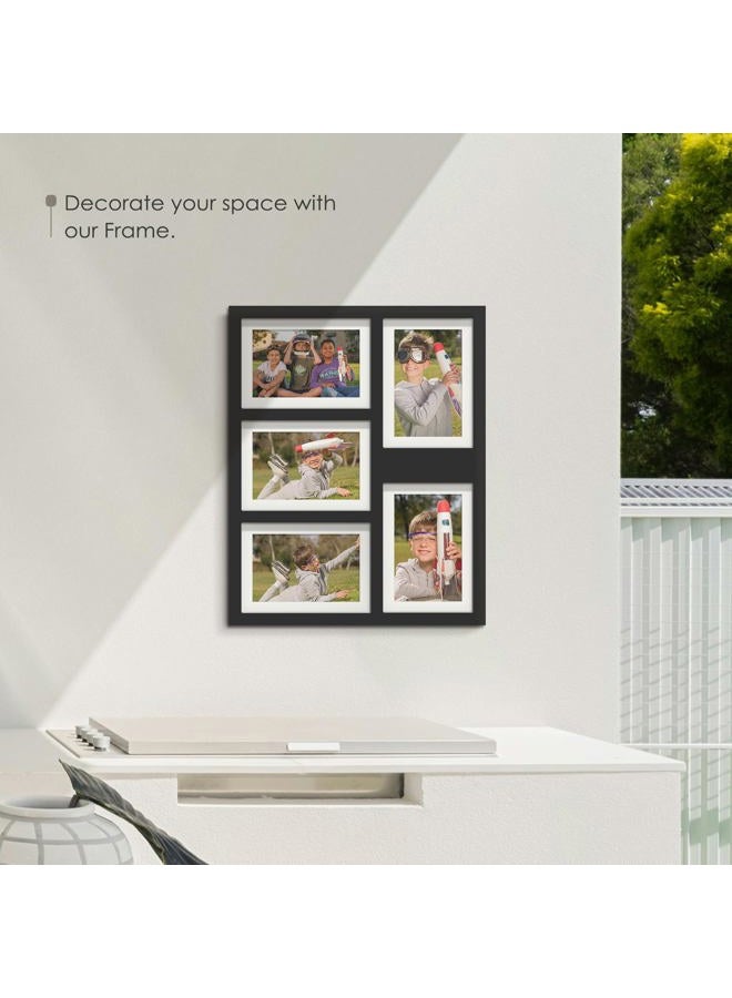 DUENPY 5x7 Picture Frame Collage Holds 5 Photos Made of High Definition Glass, Mat for Display 4x6 Picture Frame Collage Photo for Wall Decor Black - Image 2