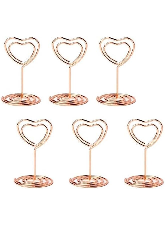 20pcs Mini Place Card Holder, Table Number Holders, Table Card Holders, Table Number Stands, Wire Table Picture Photo Holder with Heart Shaped Menu Memo Clips for Wedding Favors (Rose Gold) - Image 1