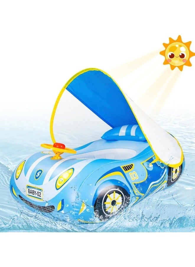 GGEROU Baby Swimming Pool Floats,Baby Pool Float with Canopy,PVC Infant Swim Floats,Child Kids Inflatable Pool Floats,Summer Swim Float,Floating Mattress Seat Swim Ring,Fun Beach Floaties - Image 1