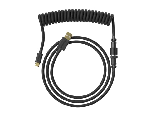 Ranked Coiled Keyboard Cable | Handcrafted Double-Sleeved Braided Cable | USB Type C to A | 5-Pin Aviator Connector for Custom Mechanical Gaming Keyboard | Support Fast Charge 20W (Black) - Image 1