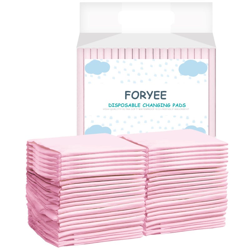 FORYEE Disposable Underpads 17 x 24 Inches (25 Pack) Incontinence Bed Pads Heavy Absorbent Soft Non-Woven Fabric Breathable - Pink - Image 1