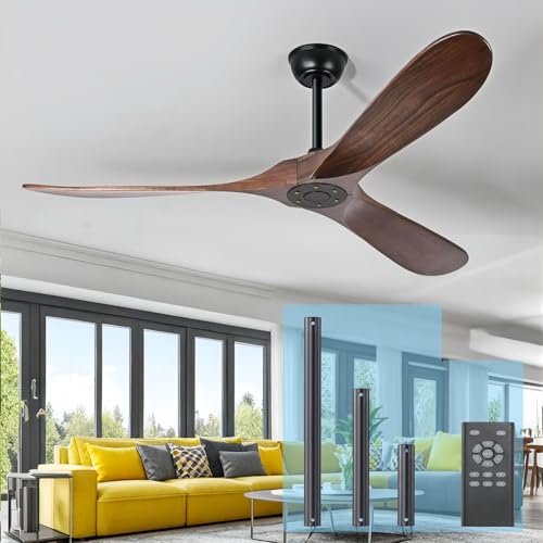 Zronon 52 Inch Ceiling Fan No Light, Wood Outdoor Ceiling Fans for Patios Living Room Bedroom, Indoor Modern 3 Blade Propeller Wet Rated Ceiling Fan without Lights with Remote (Walnut) - Image 1