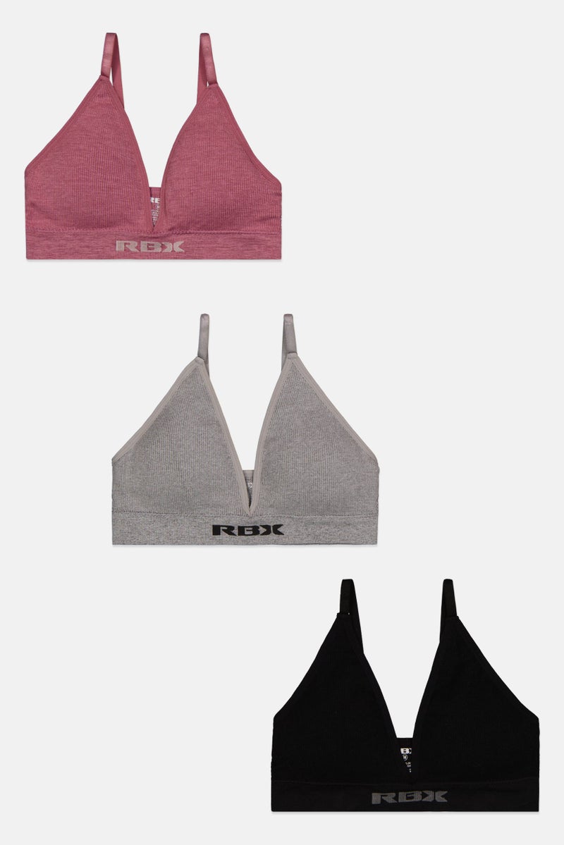 RBX Women 3 Pieces Removable Pads Bralette, Pink  - Image 1
